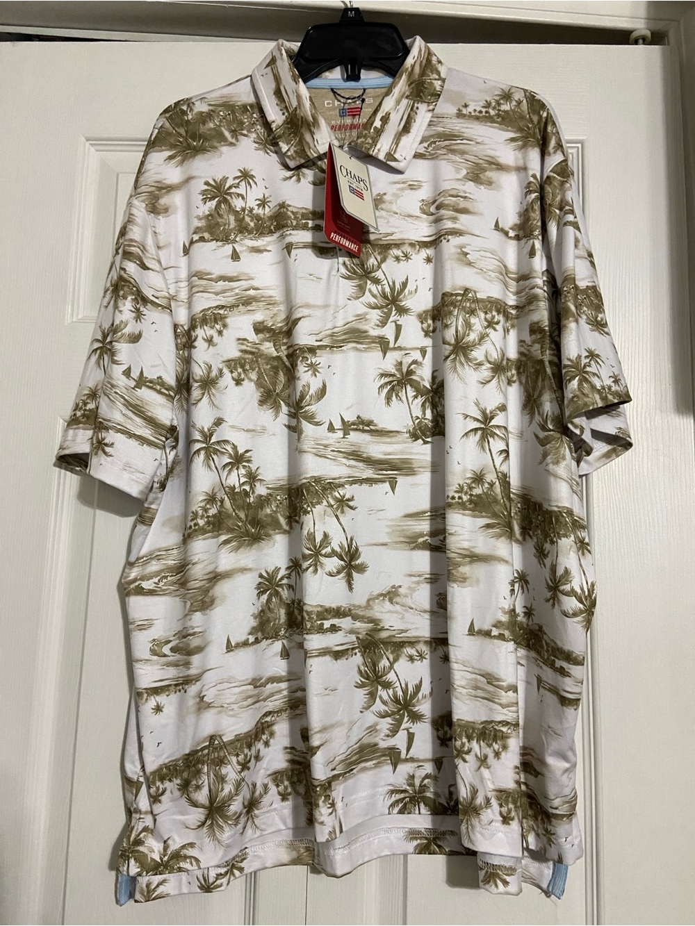 Chaps White Polo with Olive Tropical Print
